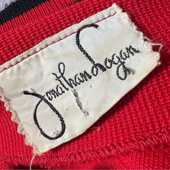 Vintage red double breasted knit cardigan wool sweater Medium preppy military - Picture 8 of 11